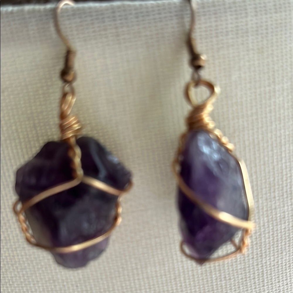 Purple Stone Wire Wrapped Earrings